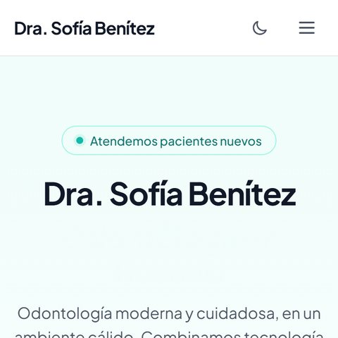 Página de ejemplo de una odontóloga vista en el celular
